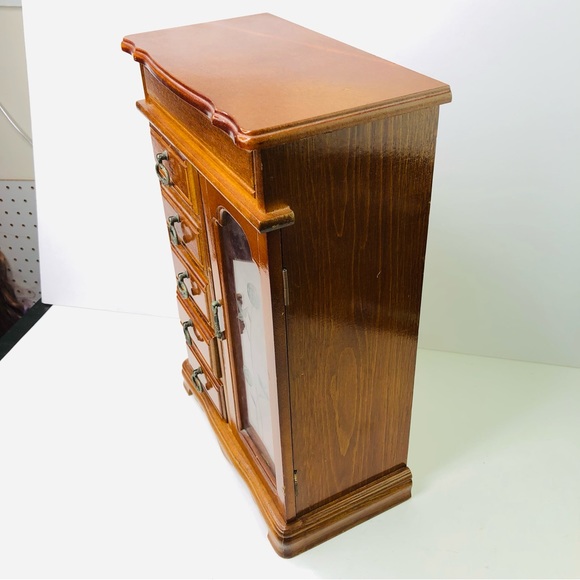 Vintage Wooden Treasure Chest Jewelry Storage Box Trinket Drawers Mirror Closet - Picture 8 of 11